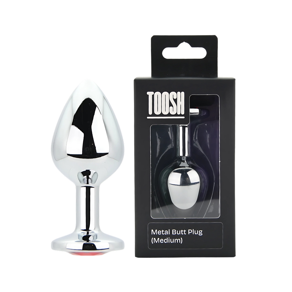 Toosh Silver Metal Butt Plug Medium Red Stone - Image 12